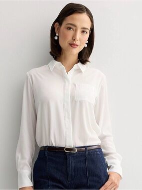 Nine West White Button-Down Pocket Blouse